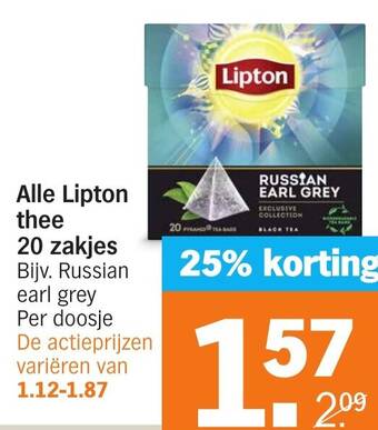 Albert Heijn Alle Lipton thee 20 zakjes aanbieding