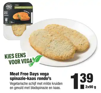 ALDI Meat free days vega spinazie-kaas rondo's 2x90 g aanbieding