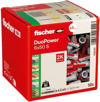 Amazon Fischer duopower 6 x 50 s, universele pluggen met veiligheidsschroef, 2-componenten pluggen, kunststof pluggen voor bevestigi aanbieding