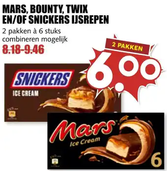 MCD Supermarkt MARS, BOUNTY, TWIX EN/OF SNICKERS IJSREPEN aanbieding