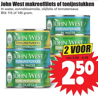 Dirk John West makreelfilets of tonijnstukken 2*115/145g aanbieding