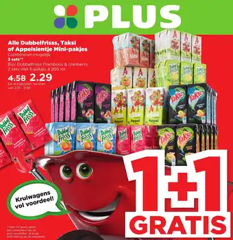 PLUS Alle dubbelfrisss, taksi of appelsientje mini-pakjes 200 ml aanbieding