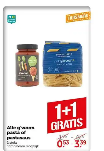 CoopCompact Alle G'woon Pasta Of Pastasaus 1+1 Gratis aanbieding