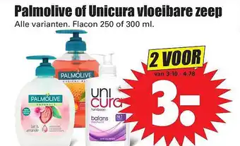 Dirk Palmolive of Unicura vloelbare zeep aanbieding