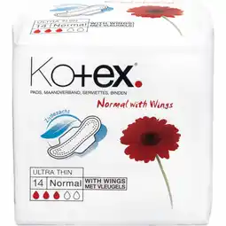 De Online Drogist Kotex ultradun normal met vleugels maandverband 14st aanbieding