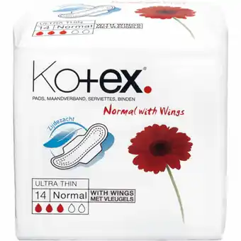 De Online Drogist Kotex ultradun normal met vleugels maandverband 14st aanbieding