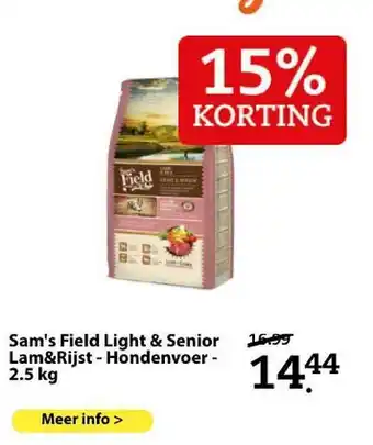 Boerenbond Sam's Field Light & Senior Lam&Rijst - Hondervoer 2.5 Kg 15% Korting aanbieding