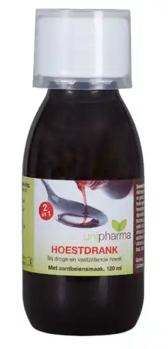 De Online Drogist Unipharma hoestdrank 2-in-1 met aarbeiensmaak aanbieding