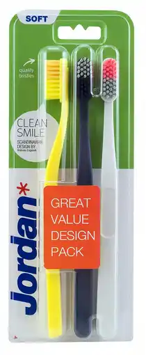 De Online Drogist Jordan tandenborstel clean smile soft 3-pack aanbieding