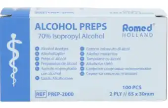 De Online Drogist Romed alcohol doekjes 65x30mm aanbieding
