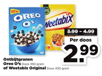 PLUS Ontbijtgranen Oreo O's Doos 350 gram of Weetabix Original Doos 430 gram aanbieding