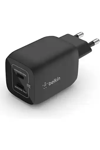 Amazon Belkin 65w 2-poorts usb type c-wandlader, snellader met power delivery 3.0 en gan-technologie voor iphone 14, 13, 12, pro, pr aanbieding
