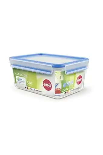 Amazon Emsa vershouddoos, rechthoekig, met deksel, clip & close, 2,2 liter, transparant/blauw aanbieding