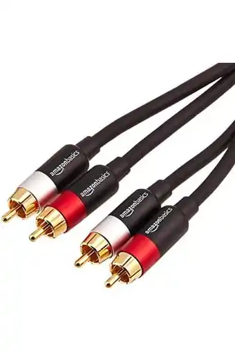 Amazon Amazon basics 2 rca-audiokabel voor stereoluidspreker of subwoofer met vergulde stekkers, 1,2 m, zwart aanbieding