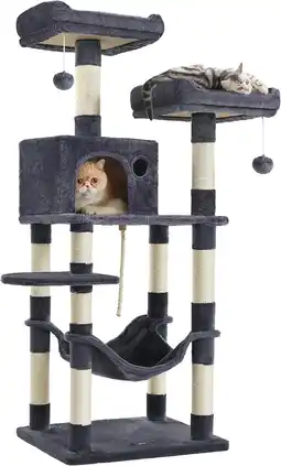 Amazon Feandrea krabpaal, kattenboom 143 cm, 2 gezellige uitkijkplateaus, rookgrijs pct15gyz aanbieding