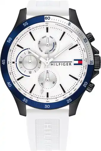 Amazon Tommy hilfiger herenhorloge met meerdere wijzerplaten, kwartshor, wit, eén maat, met bandjes aanbieding