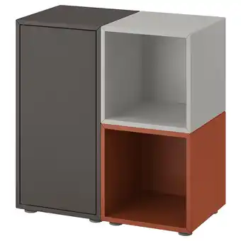 IKEA Eket kastencombinatie met doppen, lichtgrijs/donkergrijs/roodbruin, 70x35x72 cm aanbieding