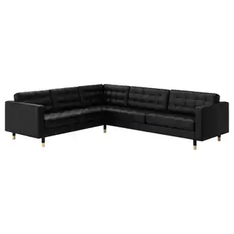 IKEA Landskrona hoekbank, 5-zits, grann/bomstad zwart/hout aanbieding