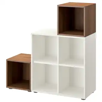 IKEA Eket kastencombinatie met doppen, wit/walnootpatroon, 105x35x107 cm aanbieding