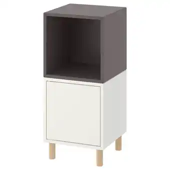 IKEA Eket kastencombinatie met poten, wit donkergrijs/hout, 35x35x80 cm aanbieding