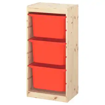 IKEA Trofast opbergcombinatie met bakken, licht wit gebeitst grenen/oranje, 44x30x91 cm aanbieding