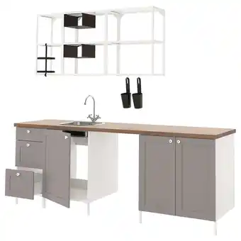 IKEA Enhet keuken, wit/grijs frame, 243x63.5x222 cm aanbieding