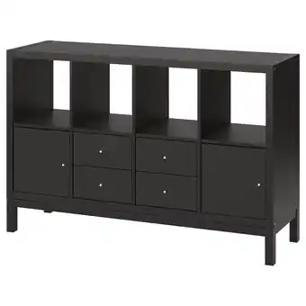 IKEA Kallax stellingkast met onderframe, met 2 deuren/4 lades/zwartbruin, 77x147 cm aanbieding