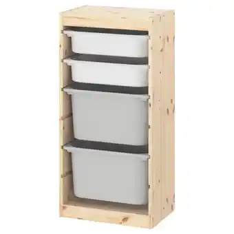 IKEA Trofast opbergcombinatie met bakken, licht wit gebeitst grenen wit/grijs, 44x30x91 cm aanbieding