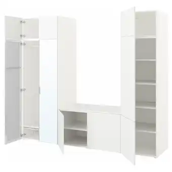 IKEA Platsa kledingkast met 9 deuren, wit straumen spiegelglas/fonnes wit, 260x42x221 cm aanbieding