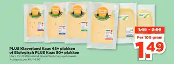 PLUS Klaverland Kaas 48+ plakken of Biologisch PLUS Kaas 50+ plakken aanbieding