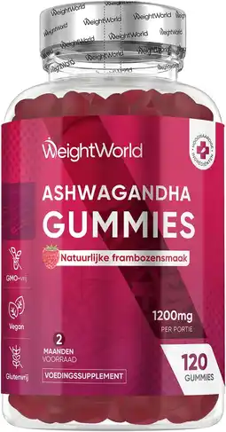 Amazon Ashwagandha gummies - 1200 mg - 120 vegan gummies voor 2 maanden - natuurlijke frambozensmaak - krachtig ashwagandha extract aanbieding
