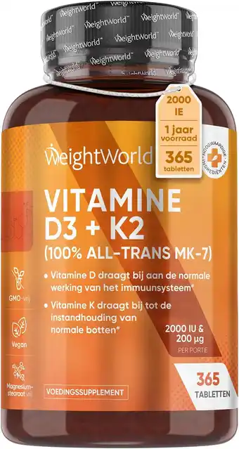 Amazon Vitamine d3 en k2 tabletten - 2000 ie + 75 mcg - vitamine k menachinon mk7 en vitamine d - 365 vegetarische tabletten voor 1 aanbieding