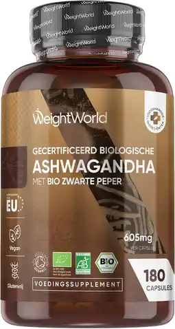 Amazon Biologische ashwagandha capsules - 180 capsules 600 mg - puur ashwagandha withnomia somefira poeder met zwarte peper - vegan aanbieding