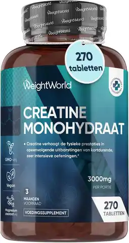 Amazon Creatine monohydraat tabletten 3000 mg - 270 hoog gedoseerde creatine tabletten voor 3 maanden - helpt prestaties te verbeter aanbieding