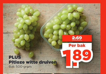 PLUS Pitloze witte druiven Bak 500 gram aanbieding