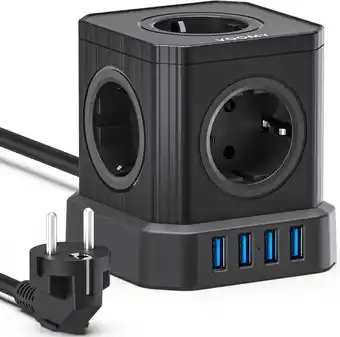 Amazon Voomy cube 9-in-1 stekkerdoos met usb, stekkerblok met schakelaar, 5 stopcontacten en 4 usb poorten, meervoudige powercube me aanbieding