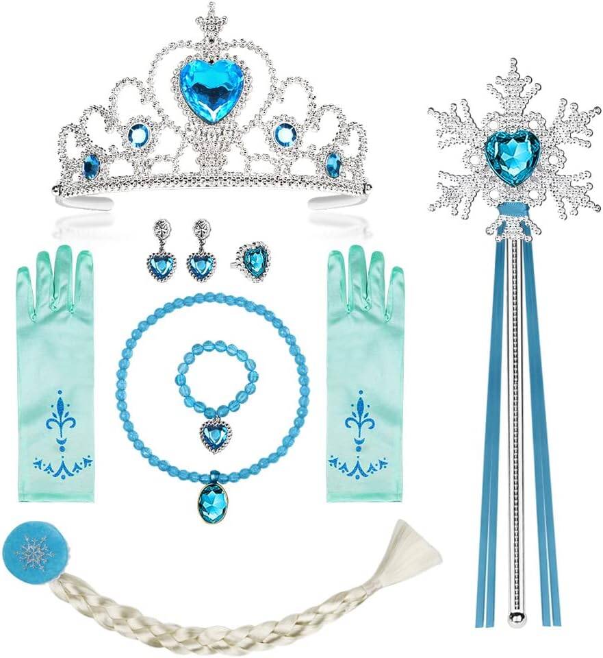 Prinzessin Kleid Damen Vicloon Eisprinzessin ELSA Set - Krone, Handschuhe,  Zauberstab \u0026 Mehr Für Magische Verkleidungspartys 3-8 Jahre, image size:881x960