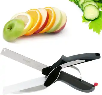 Amazon Vicloon 2-in-1 clever cutter, roestvrij staal, groentesnijder en keukenmes met mini-snijplank voor salades, groenten, vlees,  aanbieding