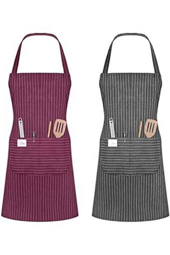 Amazon Vicloon keukenschort, 2 stuks, verstelbaar, waterdicht, met 2 zakken voor vrouwen en mannen, chef-kok, voor keuken, tuin, res aanbieding