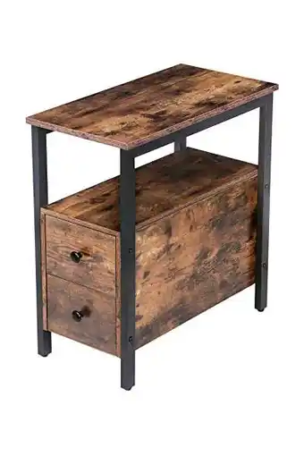 Amazon Hoobro nachtkastje, bijzettafel, nachtkastje met 2 laden, 48 x 30 x 61,5 cm, accentmeubel in houtlook, industriële stijl, vin aanbieding