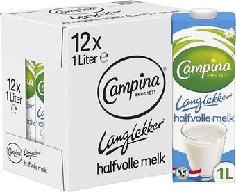 Bol.com Campina langlekker halfvolle melk houdbaar - 12 x 1 l aanbieding