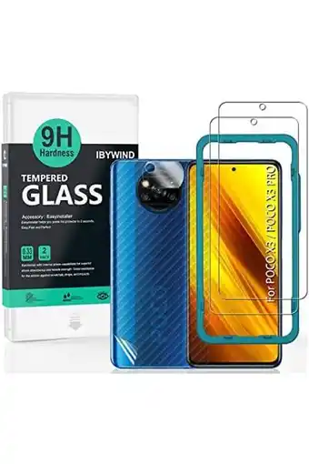 Amazon Ibywind gehard glas-schermbeschermers voor poco x3 nfc/poco x3 pro,[pack van 2],met cameralens beschermfolie,back carbon fibe aanbieding