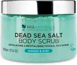 Amazon Pranaturals revitaliserende dode zee lichaamsscrub 500 g, voedende huidscrub met zout, rijk aan natuurlijke mineralen voor al aanbieding