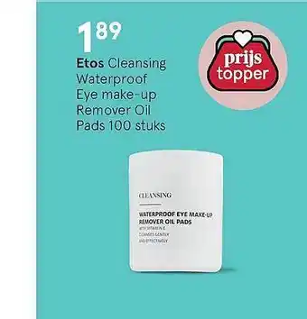 Etos Etos Cleansing Waterproof Eye make-up remover oil pads 100stuks aanbieding