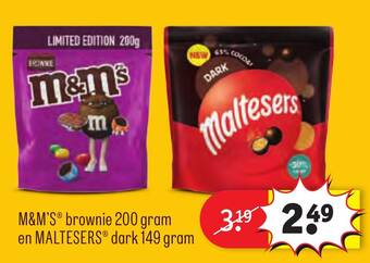 Kruidvat M&M'S brownie 200 gram en MALTESERS dark 149 gram aanbieding