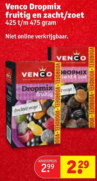 Kruidvat Venco Dropmix fruitig en zacht/zoet 425 t/m 475 gram aanbieding