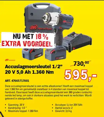 Toolspecial Ingersoll Rand Accuslagmoersleutel 1/2" 20V 5.0Ah 1.360Nm | 47665717001 aanbieding