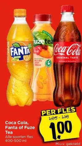 Vomar Coca cola, fanta of fuze tea aanbieding