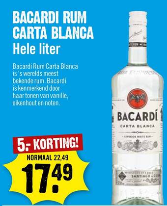 Dirck 3 BACARDI RUM CARTA BLANCA Hele liter aanbieding