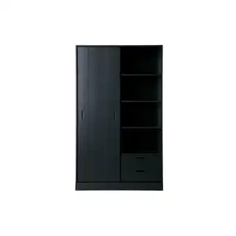 fonQ Woood move schuifdeurkast - grenen - zwart - 200x120x42 aanbieding